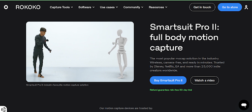 Rokoko Smartsuit Pro II product page showing full body motion capture