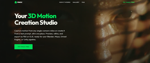 Viggle PINOC product page, Your 3D Motion Creation Studio