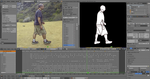 Rotoscoping software tracing an animated figure over live action reference footage